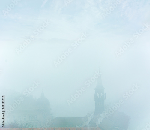 Prague domes in the fog, poetic, mystical view