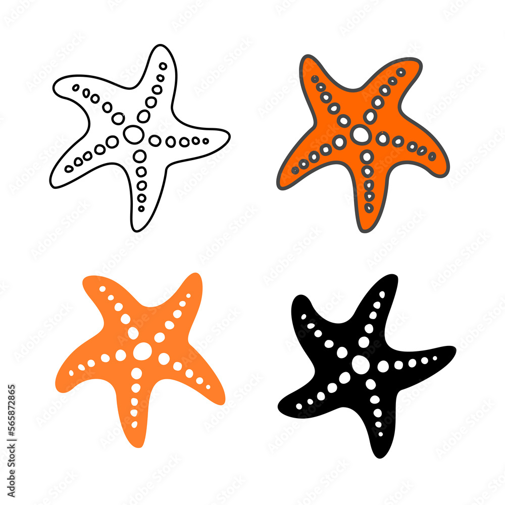 Starfish icon set on white background. Sea life vector marine invertebrate mollusk star fish. Starfish icon set on white background. Sea life vector marine invertebrate mollusk star fish.