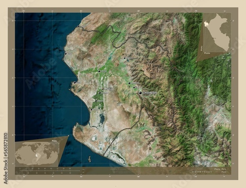 Piura, Peru. High-res satellite. Labelled points of cities photo