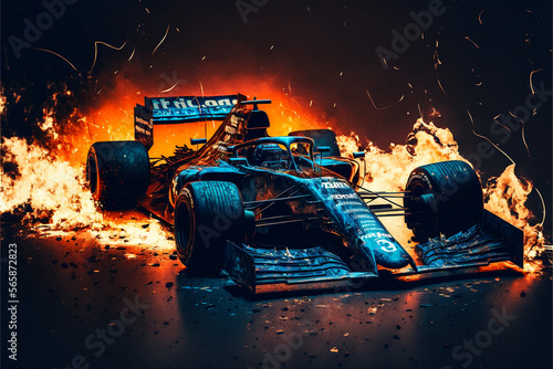F1 car on fire  accident