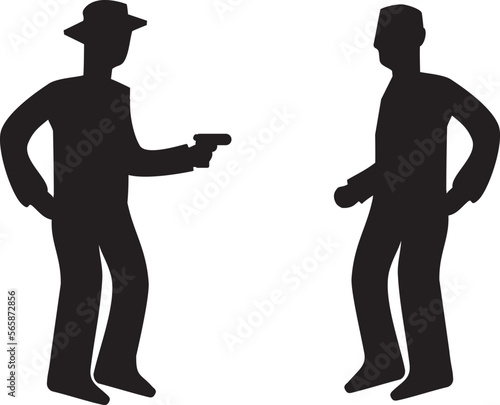 銃を突き付けられて怖がる男性のシルエット