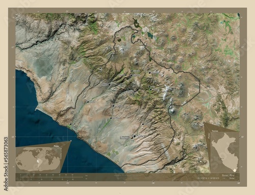 Tacna, Peru. High-res satellite. Labelled points of cities photo