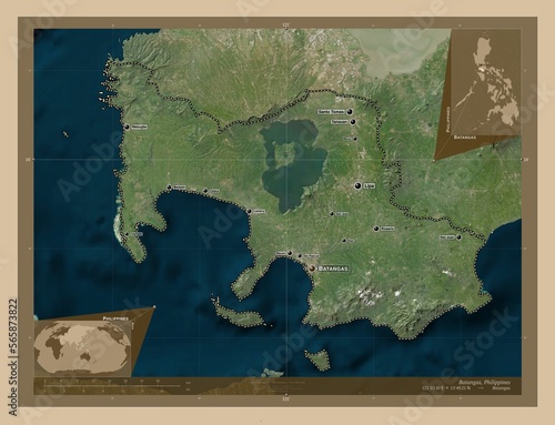 Batangas, Philippines. Low-res satellite. Labelled points of cities photo