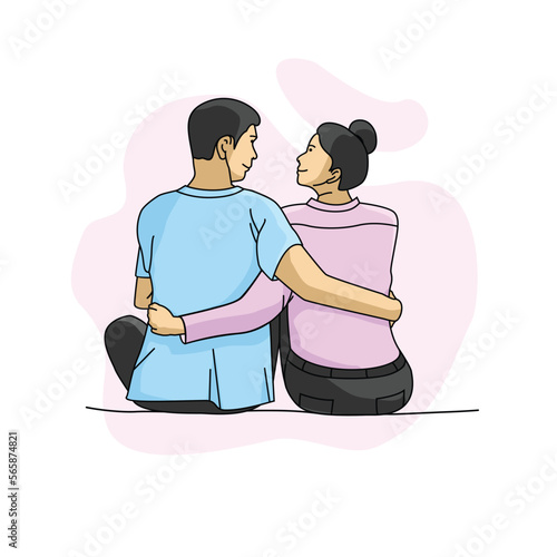 Couple man and woman hug valentine illustration