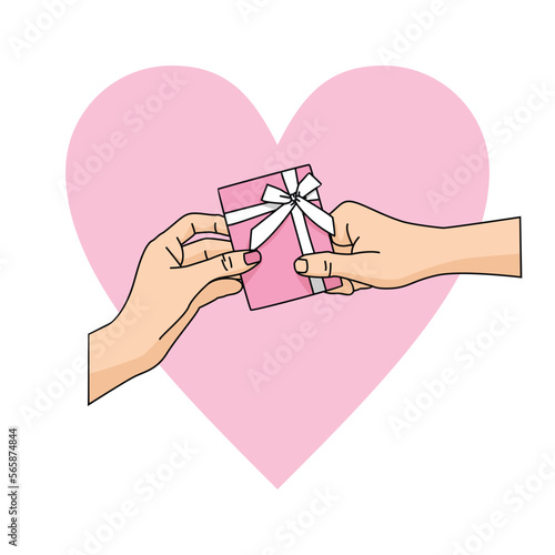 hand giving a gift valentine's illustration
