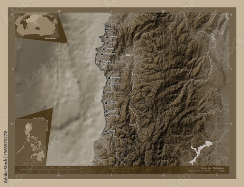 Ilocos Sur, Philippines. Sepia. Labelled points of cities photo