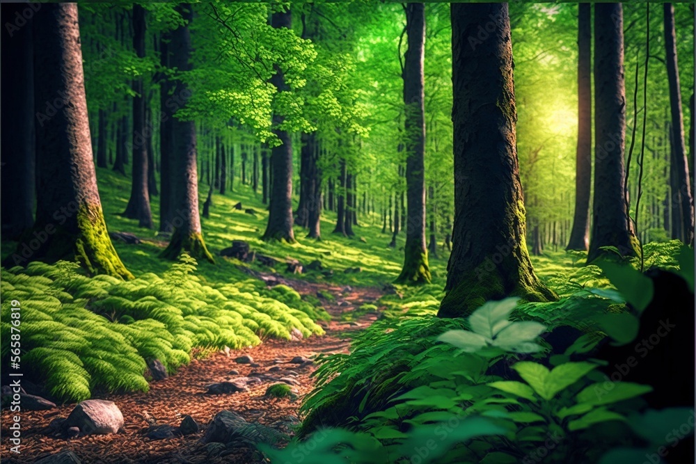 Obraz premium 森 ファンタジー 木漏れ日 アニメ 晴れ 神秘 妖精, generative ai