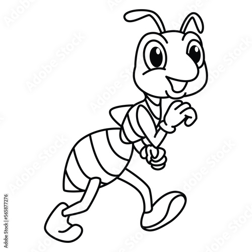 Funny walking ant cartoon coloring page