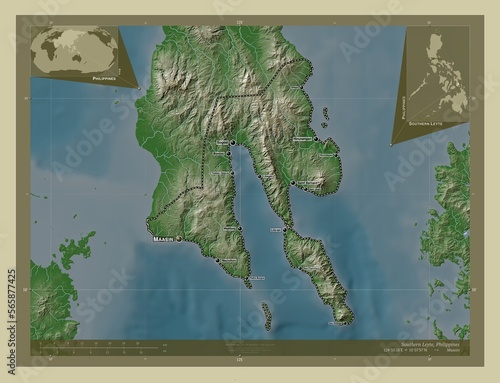 Southern Leyte, Philippines. Labelled points of cities photo