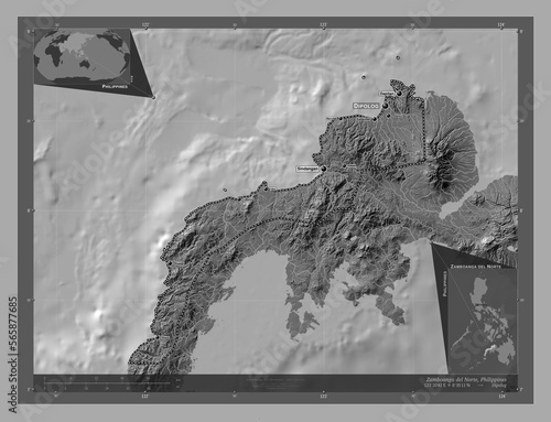 Zamboanga del Norte, Philippines. Bilevel. Labelled points of cities photo
