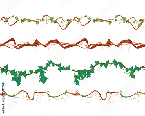 Realistic Detailed 3d Seamless Liana Set Decoration Element. Vector illustration of Jungle Tropical Forest Climbing Plants