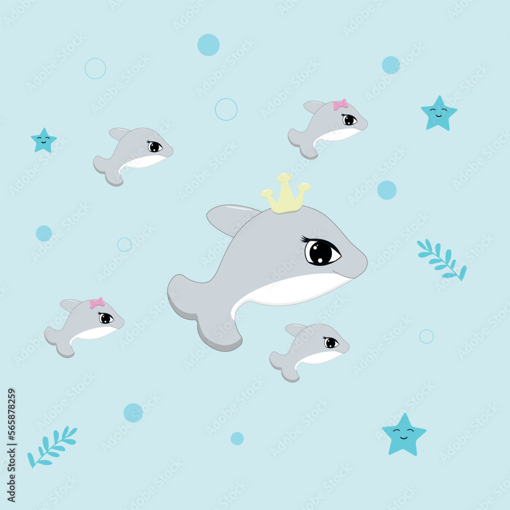 Dolphin family in cartoon style. Dolphin family in cartoon style.