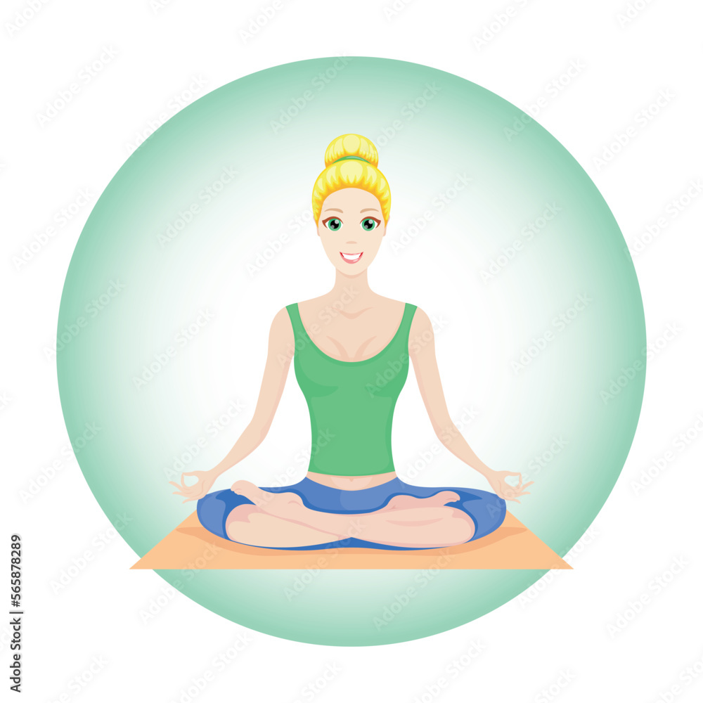 Yoga practice strengthens health and disciplines the body, good mood, girl, lady, smile, plasticity, flexibleness, health, immunity, beauty, vector, illustration