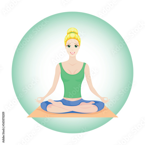 Yoga practice strengthens health and disciplines the body, good mood, girl, lady, smile, plasticity, flexibleness, health, immunity, beauty, vector, illustration