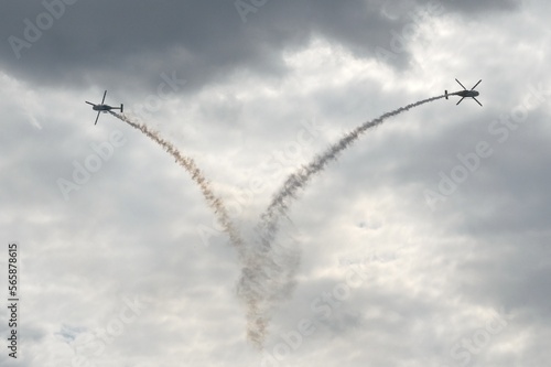 Indian Air Force SARANG aerobatic team on ALH multi-purpose helicopters in the sky of the MAKS-2021 International Aviation and Space Salon in Zhukovsky photo