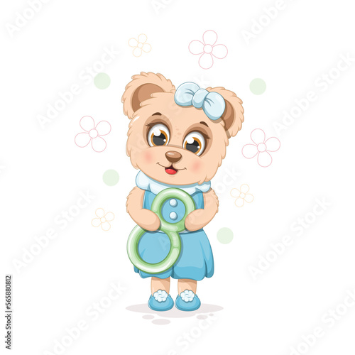 A cartoon cute bear with number 8