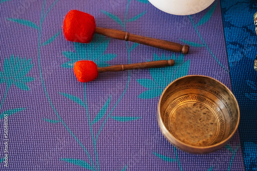 Close up Tibetan singing bowl in sound therapy