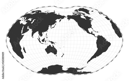 Vector world map. Ginzburg IV projection. Plain world geographical map with latitude and longitude lines. Centered to 180deg longitude. Vector illustration. photo