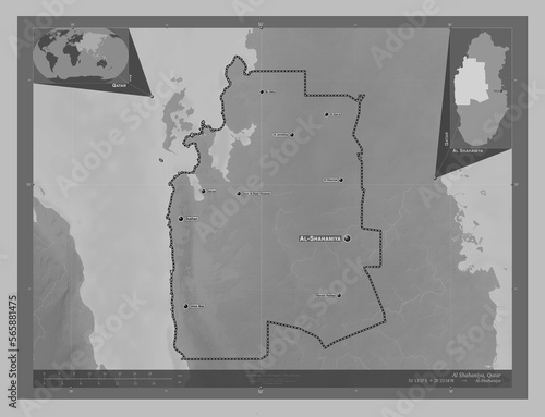 Al Shahaniya, Qatar. Grayscale. Labelled points of cities photo