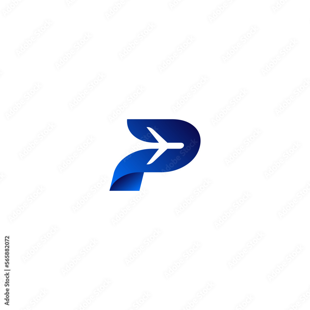 Airplane silhouette inside letter P Logo Design. Initial letter P with an airplane icon in it. Airplane silhouette inside letter P Logo Design. Initial letter P with an airplane icon in it.