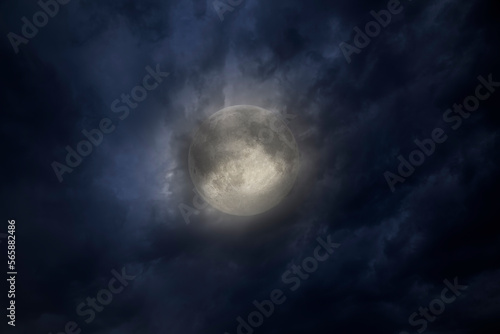 Overcast full moon night sky