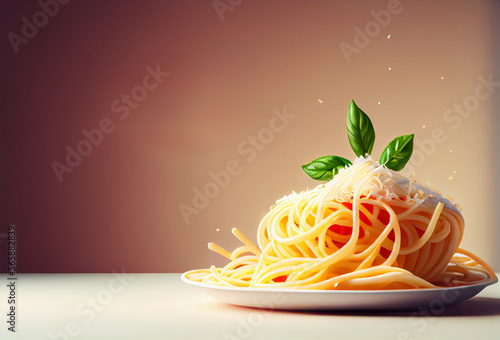 Spaghetti with tomato sauce. Illustration AI Generative