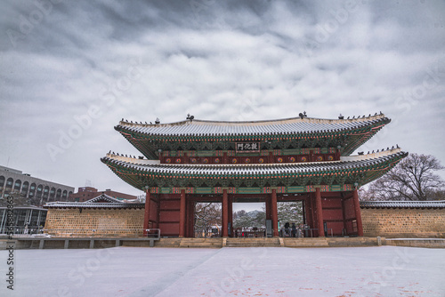 Snowy day in Changdeokgung Palace -Donwhamon(main gate) , Seoul, Korea