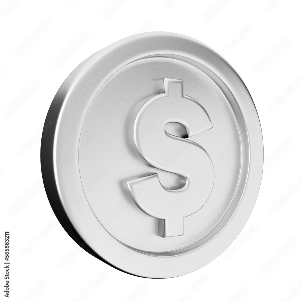3d coin dollar silver icon illustration render 3d coin dollar silver icon illustration render
