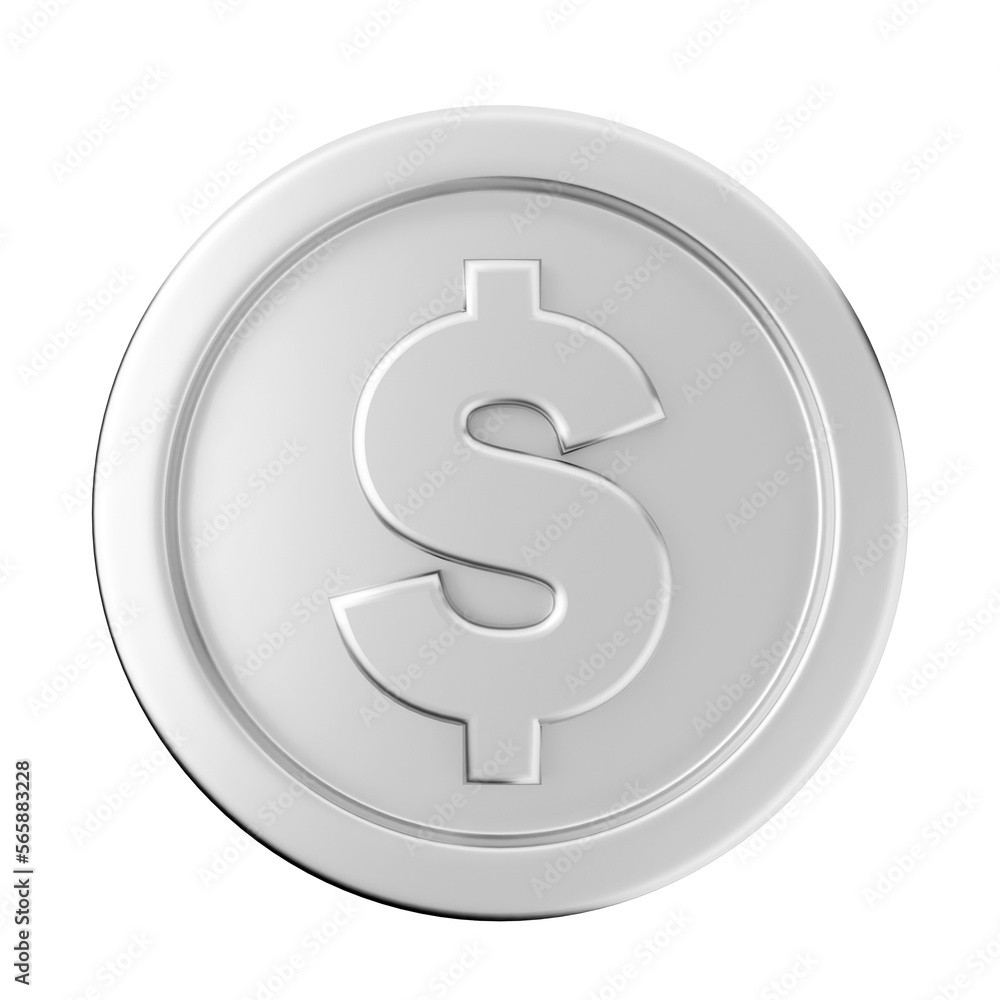 3d coin dollar silver icon illustration render 3d coin dollar silver icon illustration render