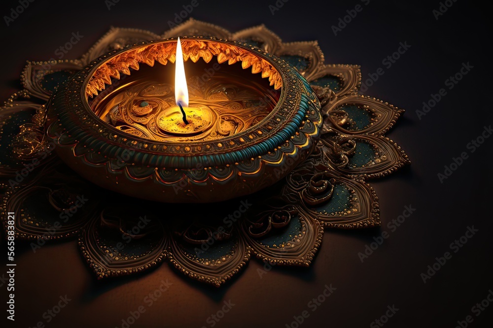 Diwali, festival of lights holiday design with Indian Rangoli, mandala and Diya - oil lamp. Diwali, festival of lights holiday design with Indian Rangoli, mandala and Diya - oil lamp.