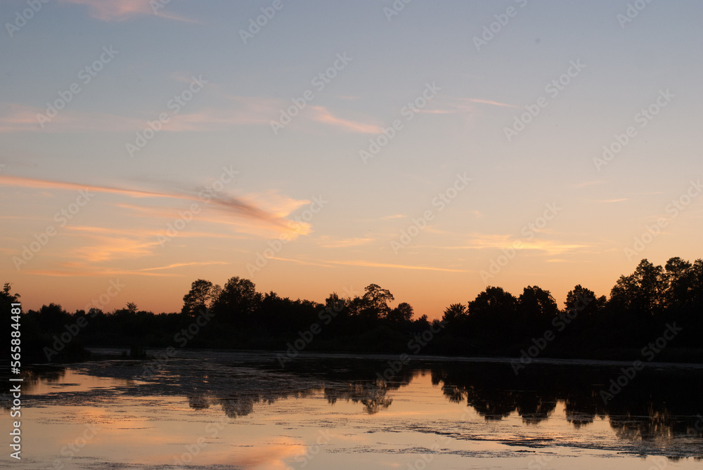 Fototapeta premium View on lake in sunset time