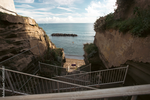 Fototapeta Naklejka Na Ścianę i Meble -  Panorama of the Corricella bay from the shore of the Chiaia beach