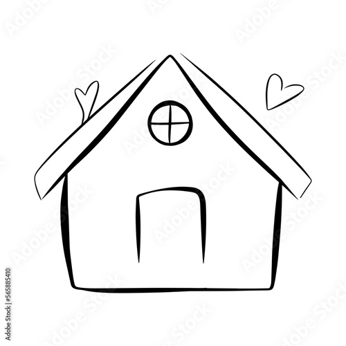 Outline house icon, doodle vector isolated on white background. Dog house design element.