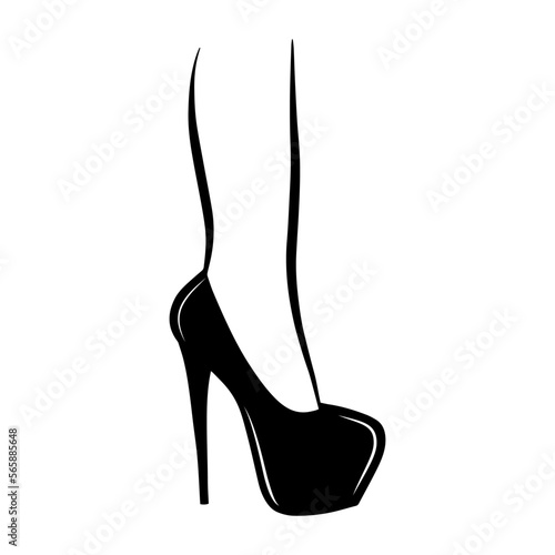 Woman leg with hight heeled shoe isolated on white background. Hand drawn vector fashion illustration. Beauty glamour doodle icon. Beautiful female legs t-shirt print design.