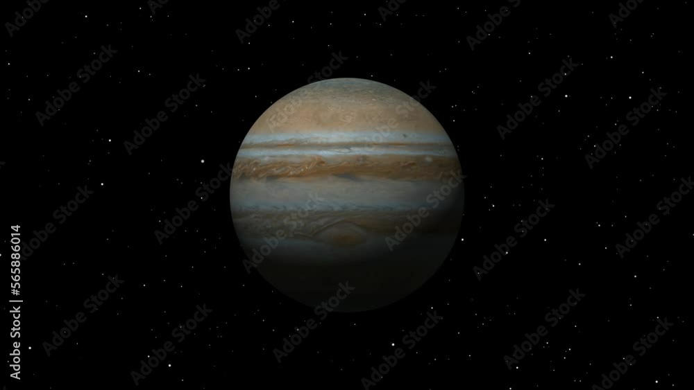 Jupiter planet in space. realistic 3d Jupiter planet rotating . galaxy background. Jupiter planet in space. realistic 3d Jupiter planet rotating . galaxy background.