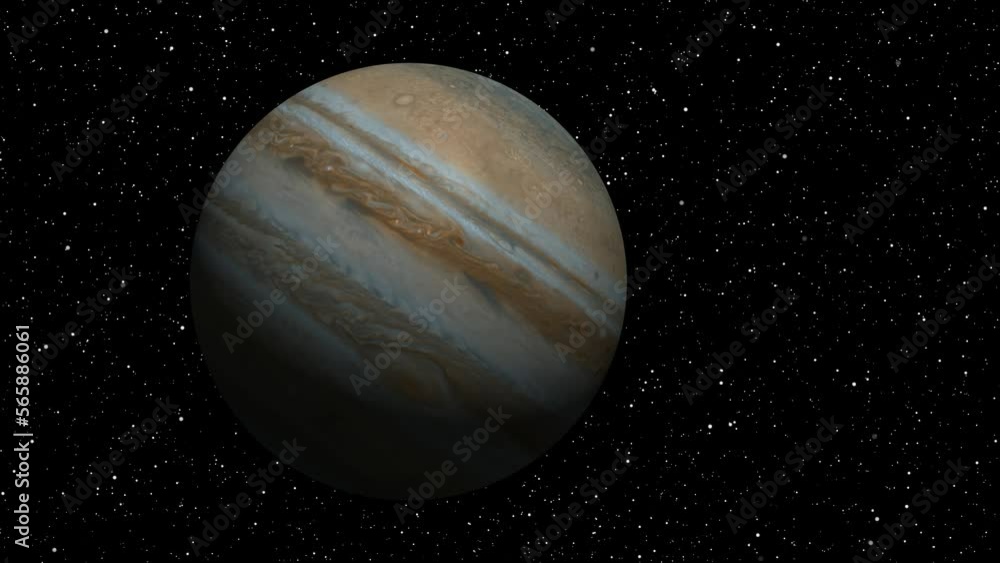 Jupiter planet in space. realistic 3d Jupiter planet rotating . galaxy background. Jupiter planet in space. realistic 3d Jupiter planet rotating . galaxy background.