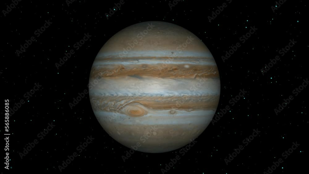 Jupiter planet in space. realistic 3d Jupiter planet rotating . galaxy background. Jupiter planet in space. realistic 3d Jupiter planet rotating . galaxy background.