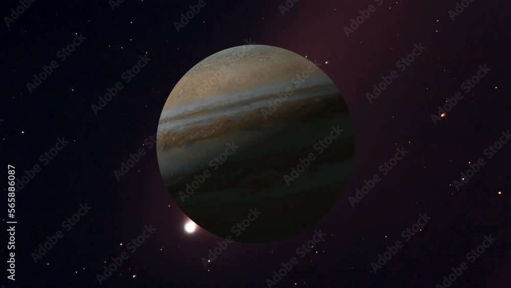 Jupiter planet in space. realistic 3d  Jupiter planet rotating . galaxy background.