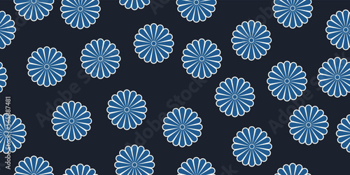 Blue flowers scattered across the canvas. Vector print for interior and seamless backgrounds, wallpaper, fabric, decor.
