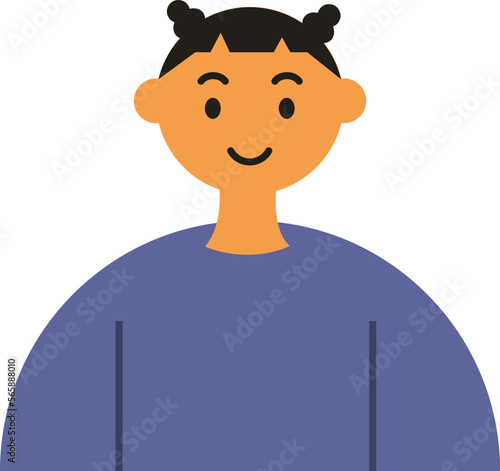 Face of a happy girl. Two-dimensional character. Avatar of a laughing young woman. Portrait. Vector flat illustration