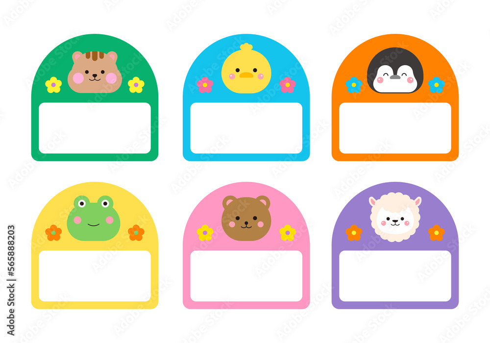 A collection of cute name label designs with animal character concepts. Squirrel, cat, frog, rabbit, mouse, penguin, bear, pig, duck illustrations. Can be used in schools, kindergartens. A collection of cute name label designs with animal character concepts. Squirrel, cat, frog, rabbit, mouse, penguin, bear, pig, duck illustrations. Can be used in schools, kindergartens.