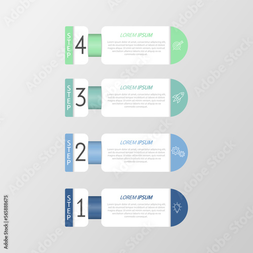 Infographics. 4 stages of development, marketing, workflow or plan. Business strategy with icons. Report and statistics diagram.