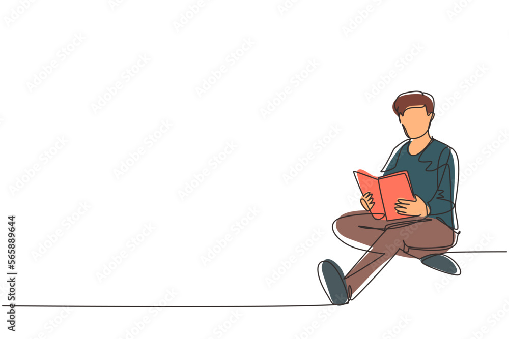Single one line drawing smart student preparing for exam at home. Young ...