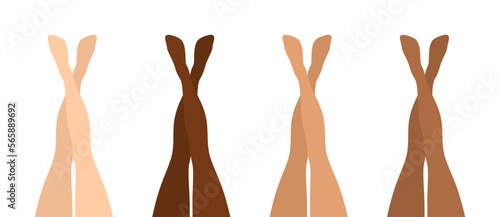 Beautiful raised crossed female legs of different skin color isolated on white background. Flat vector illustration photo