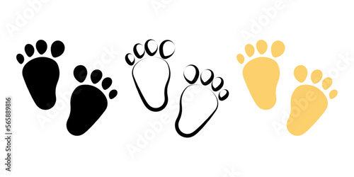 Baby footprints doodle silhouette icon set. Hand drawn foot print emblem.
