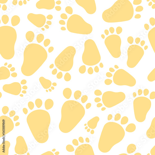Baby footprints isolated seamless pattern. Cute newborn baby fabric print template.