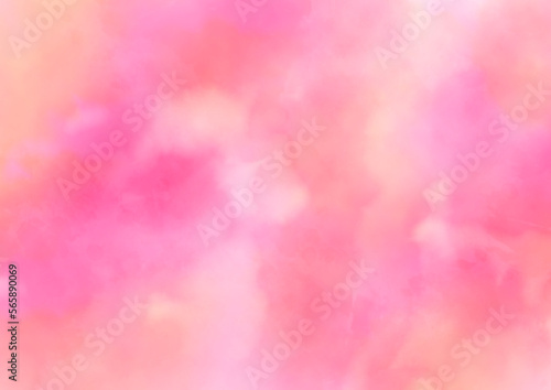 桃のような鮮やかなふわふわしたピンクと黄色の水彩風背景素材