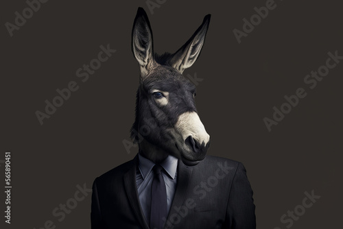 Portrait of Donkey in a business suit. Generative AI