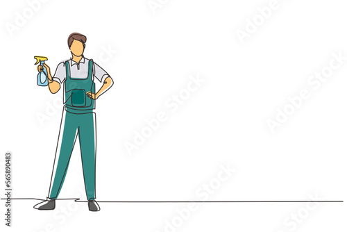 Single continuous line drawing man washing windows at home. Housework chores, male doing house work domestic duties. Guy cleaning and tidying up flat. Housekeeping routine. One line draw design vector