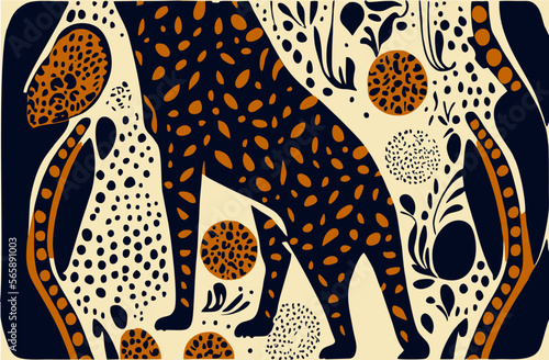 Modern exotic pattern with leopard skin. Creative collage modern floral seamless background. Fashion template for design